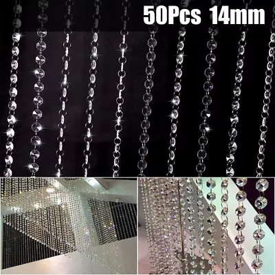 50 CHANDELIER LIGHT CRYSTALS DROPLETS GLASS BEADS-DROPS 14mm LAMP PARTS • £5.77