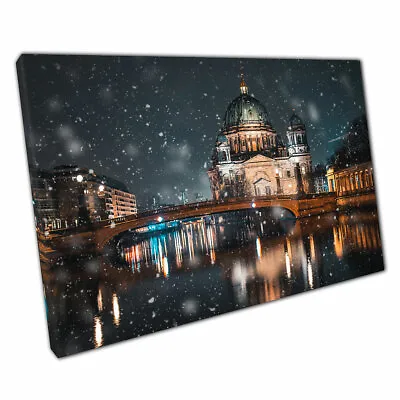 £18.98 • Buy Berlin Cathedral Spree River Winter Night During Heavy Snowfall Print Canvas