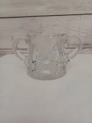 Vintage Clear Cut Glass Sugar Bowl With Double Handles Etched Floral Design • $11.25