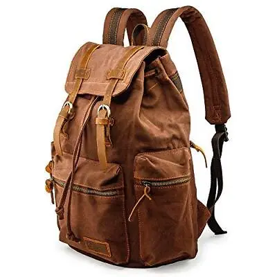 GEARONIC TM 21L Vintage Canvas Backpack For Men Leather Rucksack Knapsack 15 • $55.79