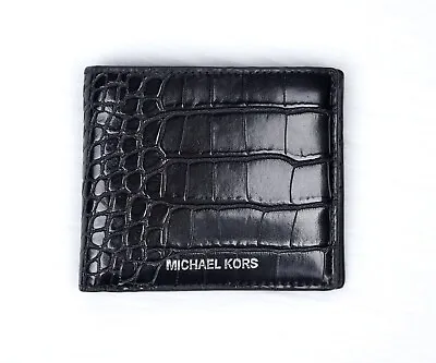 Michael Kors Men COOPER Croc Embossed Black Leather Billfold Bifold Wallet • $55.55