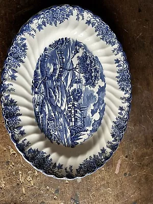 Myott The Brook Oval Plate Vintage Blue & White Tennyson Quote • £12