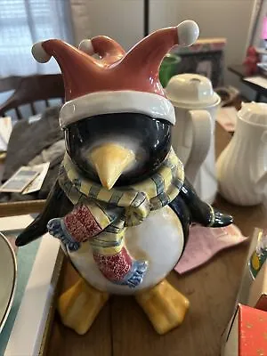 Vintage Penguin Cookie Jar Winter Joy With Scraf & Jester Hat Christmas • $10