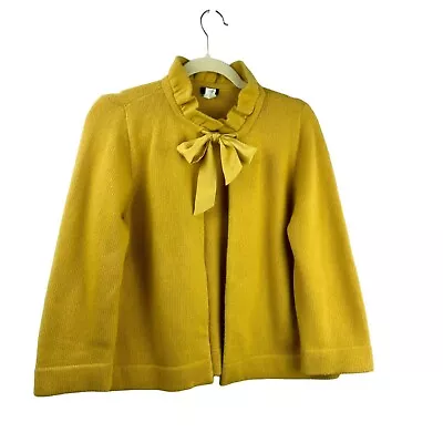 J Crew Cropped Cardigan Sweater Women Large Tie Neck Cashmere Wool Yellow Gold • $38.99