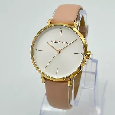 Women's MICHAEL KORS Jayne Rose Gold Tone Pink Leather Watch White Dial MK7102 • $34.99