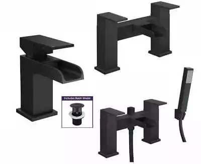 £6.95 • Buy Bathroom Modern Waterfall Black Basin Sink Mono Square Mixer Tap Filler Waste
