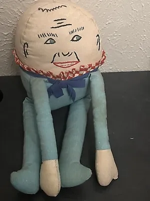 Vintage Humpty Dumpty Primitive Character Doll Embroidered Face 12.5  Long • $17