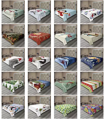 Ambesonne Christmas Season Flat Sheet Top Sheet Decorative Bedding 6 Sizes • $34.99