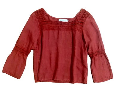 £20.22 • Buy Willow Burnt Orange Bohemian Linen Blouse Sz M