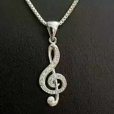 Music Note Pendant 2 Ct Round Cut Simulated Diamond 14k White Gold Plated • $136.49