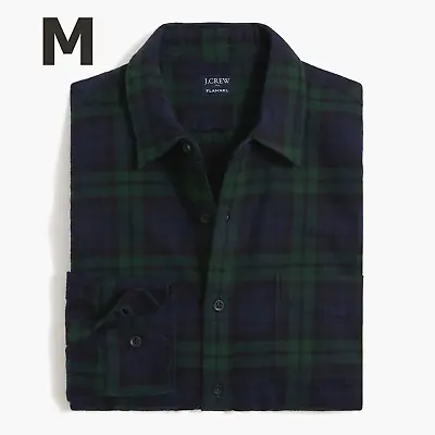 J Crew Plaid Flannel Shirt Classic Men's MEDIUM Blackwatch Plaid Navy Green • $21.37