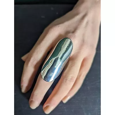 MODERNIST STERLING RING Vintage Silver Shield Ring Peter Stone  11 3/4US • $34.99