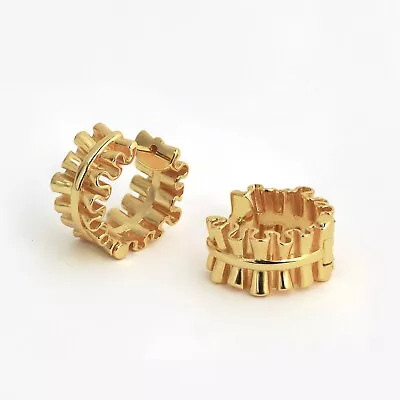 Vintage 18k Yellow Gold Plated Dainty Ruffle Huggie Hoop Women's Earrings • $88.40