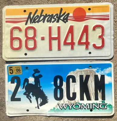 $7.90 • Buy Lot Of 2 Expired License Plate Plates - Nebraska And 2006 Wyoming