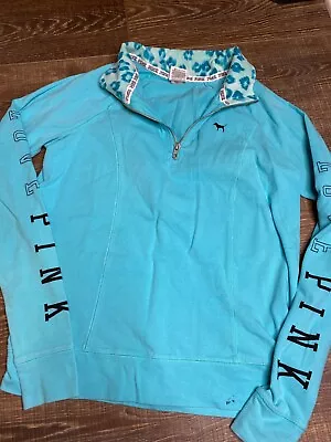 Victoria Secret Pink Half Zip Pullover Jacket Teal Blue Womens Small • $12.99