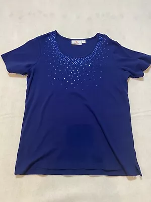 Quacker Factory Women's Shirt Size Small Blue Rhinestones Embellished • $11.25