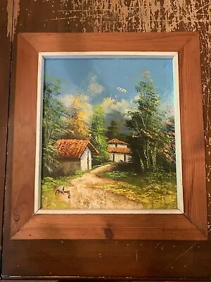 Framed Outsider Art South American Village Scene Oil Painting Signed Martinez • $106.25