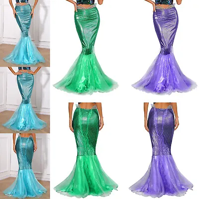 Womens Costume Water Park Shiny Props Mermaid Masquerade Maxi Skirts Party Tail • $22.41