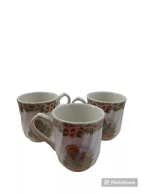 Queen’s Thanksgiving Turkey Mugs Cups Myott Factory Set Of 3 English • $29.95