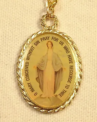 Vintage Immaculate Virgin Mary Necklace Gold Tone Chain • $23.99