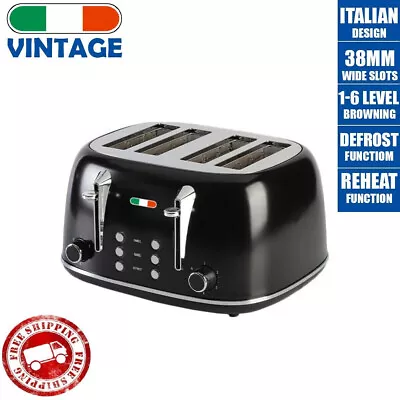 Vintage Electric 4 Slice Toaster Black Stainless Steel 1650W | Not Delonghi  • $109.99