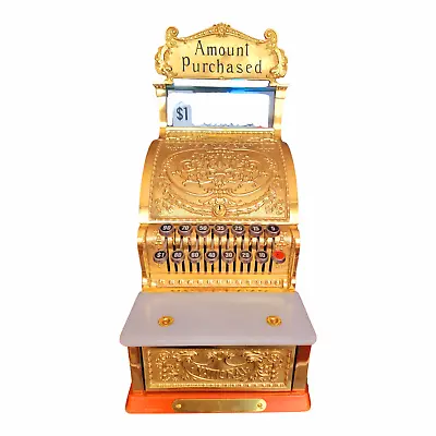 $1900 • Buy Vintage Polished Brass National Cash Register 313 Circa 20Century With Key