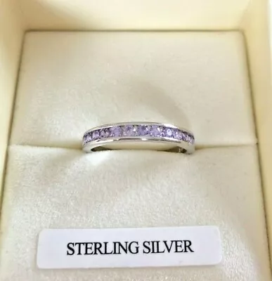 £19.99 • Buy Sterling Silver Purple Amethyst Diamond-Unique Half Eternity Ring Sizes J - N