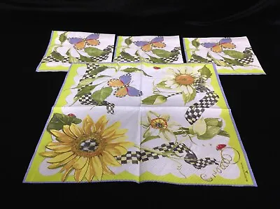 4 MacKenzie Childs Sunflower Cocktail Paper Guest Napkins For Decoupage • $8