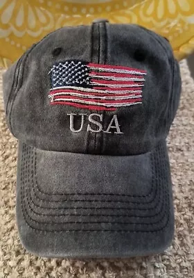 USA Gray Baseball Cap American Flag Embroidered Patriotic Adjust Ball Cap Men • $9