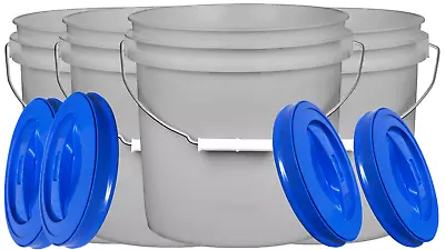 2 Gallon Grey Food Grade Bucket Pail With Screw On Lid (Pack Of 4) Made In USA • $46.77