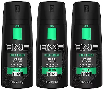 £22.29 • Buy 3 PACK Axe Men's Gold Fresh Deodorant Body Spray - Iced Mint & Leather - 4 Oz
