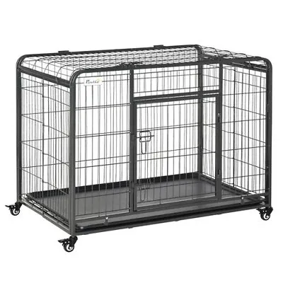 Metal Dog Cage Kennel With Locking Door & Wheels Large Pets PawHut 78x109cm • £98.99