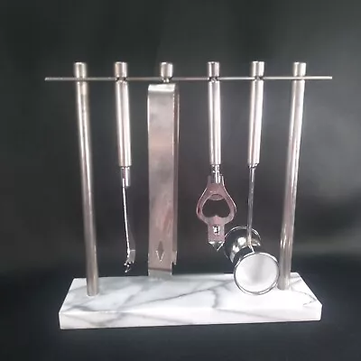 Vintage Leonard Silver Plated Barware Set 5 Pieces W/ Genuine White Marble Base • $29