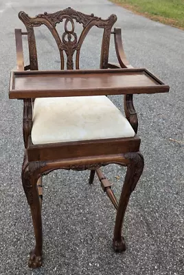 Vintage Chippendale Style Carved Wood Children's Childs Highchair • $399.99