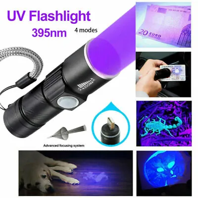£8.99 • Buy USB LED UV Ultra Violet Flashlight Blacklight Light 395nm Inspection Lamp Torch