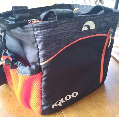 Igloo Insulated Bag Lunch Box Grey & Orange 2 Pockets Shoulder Strap • $14.99