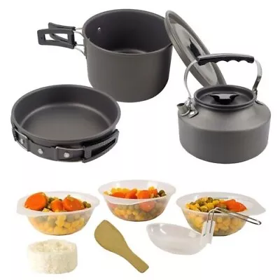 Outdoor Camping Pot Set With 1.1L Teapot Cookware Portable Cutlery Camping Gear • $78.88