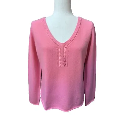 J. Jill Sweater Women S 100% Cashmere Pink Long Sleeve V Neck Rolled Hems • $23.99