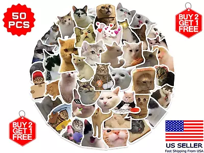 50Pcs Waterproof MEME Cat Stickers Cute Cool Funny Cat Lovers Teens Kids Laptop • $5.29