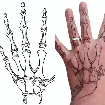 £14.99 • Buy Halloween Skeleton Hands Fake Tattoos & FREE De-shine Gel & UK POST 6.5 X 5  