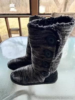 Women's  Muk Luks Angel Faux Fur Lined Side Button Knit Boots SIze 7 Grey • $16.95