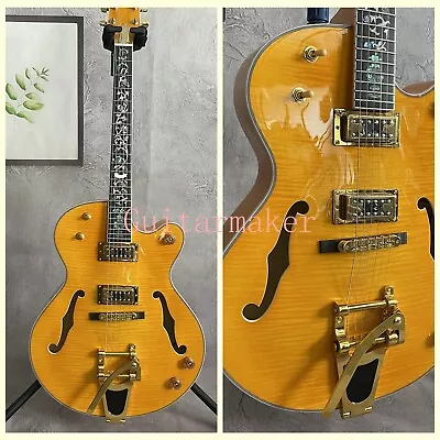 Hollow Body Flamed Maple Top Electric Guitar HH Pickups Bigsby Bridge 6 String • $360