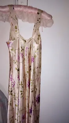 Vtg INNER MOST Negligee Purple FLORAL Nightgown SILKY SATIN Long Gown Sz M • £24.29