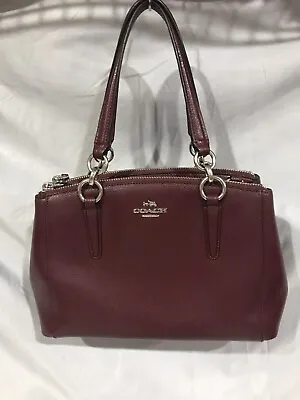 Coach Christie Satchel Leather Tote Bag Satchel Handbag Burgundy Silver EUC 64 • $110