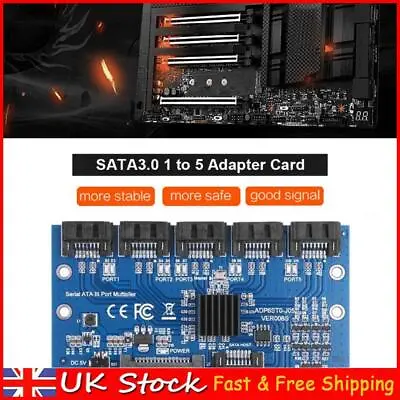 1 To 5 Port SATA Adapter Multiplier Card SATA3.0 6Gbps PC SATA Expansion Riser • £19.39