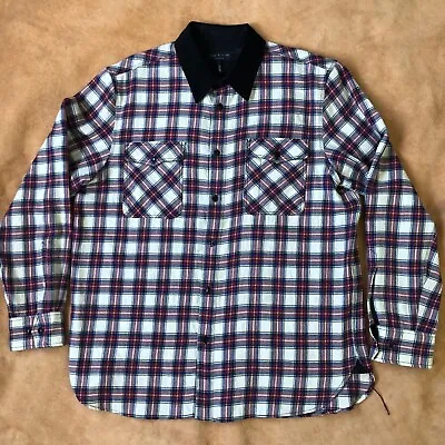 Rag & Bone USA Wool Plaid Corduroy Collar Shirt Red White Blue New • $99.99