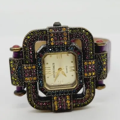 HEIDI DAUS Watch Gold Tone Multicolored Crystal Purple New Battery B7978 • $71.10