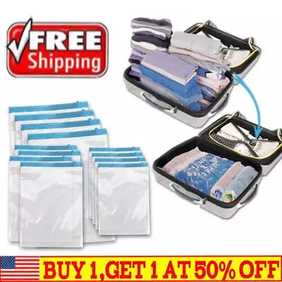 Roll Up Compression Vacuum Storage Bags Travel Home Luggage Space Saver Bags • £5.39