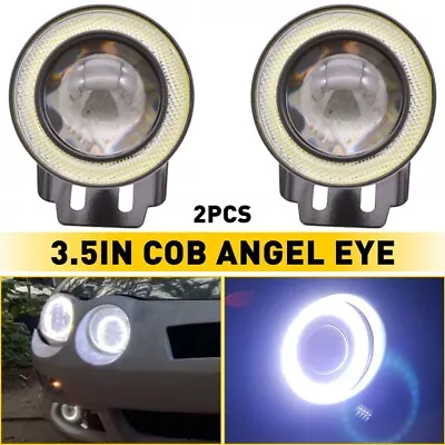 2x 3.5  Inch 3200Lm LED Projector Fog Lights COB Angel Eyes Halo Ring DRL Lamp • $20.99