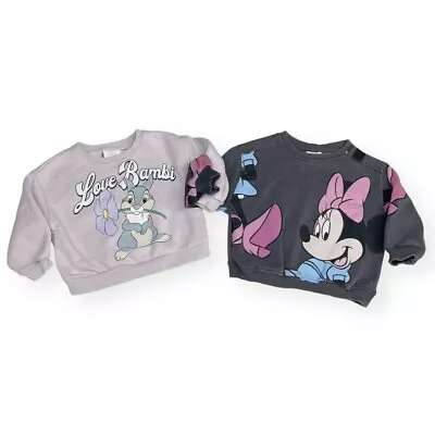 $42 • Buy Zara Disney Sweatshirt Bundle 6-9 Mos Thumper Minnie Mouse Mauve Gray Pullover